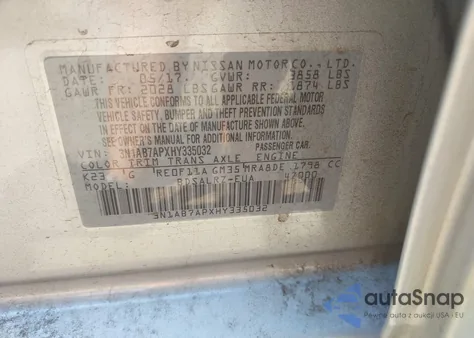 2017 Nissan Sentra Sr from USA, damaged, VIN 3N1AB7APXHY335032
